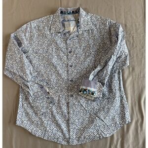 ROBERT GRAHAM Shirt Mens XL‎ Blue Abstract Button Up Flip Cuff